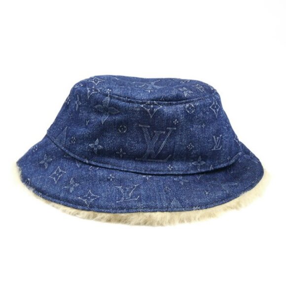 LOUIS VUITTON Louis Vuitton Bonnet Shearling Denim Hat Blue M77127 Large main image 4